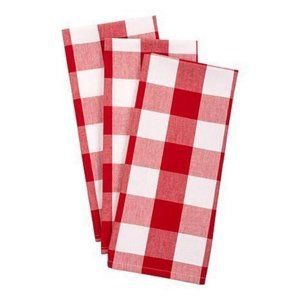 NEW Set of 5 Cotton Towels. Gingham Red, Navy, Yellow, Grey, Black. 18" x 28"